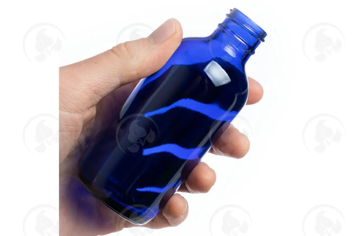 4 Oz. Bottle: Blue Glass 24-400 Neck Size