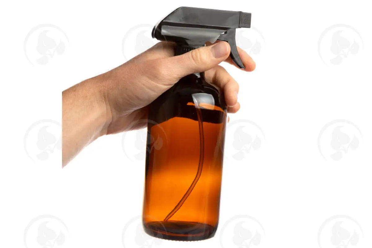 16 Oz. Bottle: Amber Glass With Black Trigger Sprayer