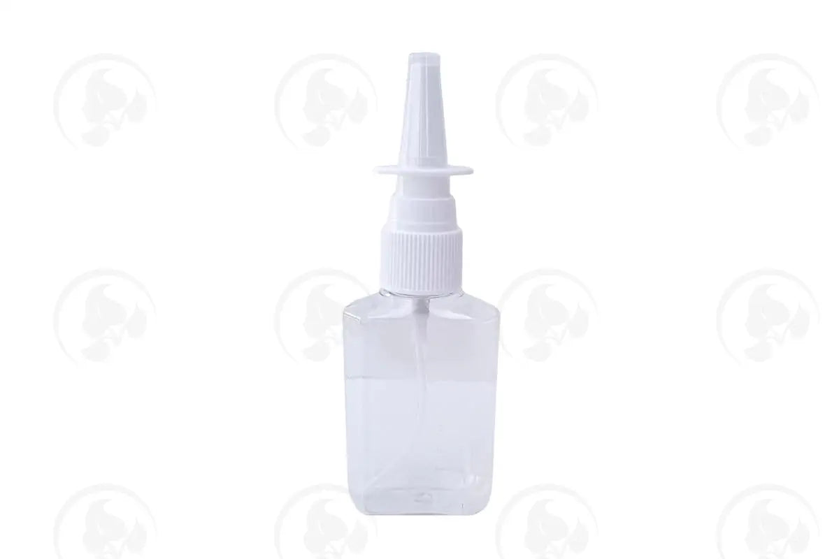 2 Oz. Rectangle Bottle: Clear Plastic With White Nasal Spray Top