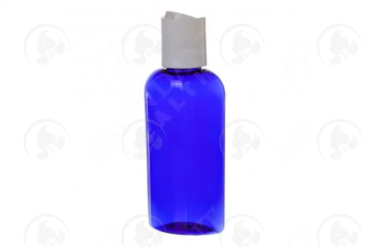 2 Oz. Oval Bottle: Blue Plastic And White Disc-Top Cap