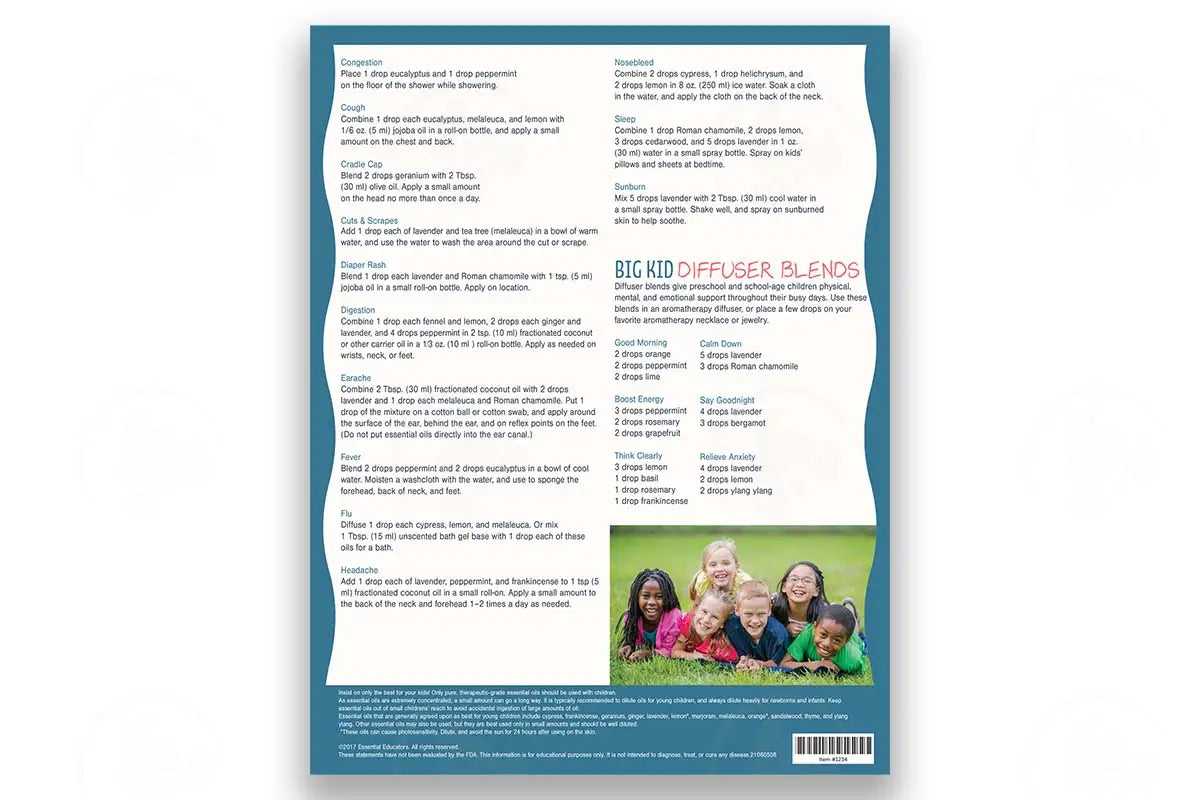 Essential Educators Kid Scents Oil Recipes Chart