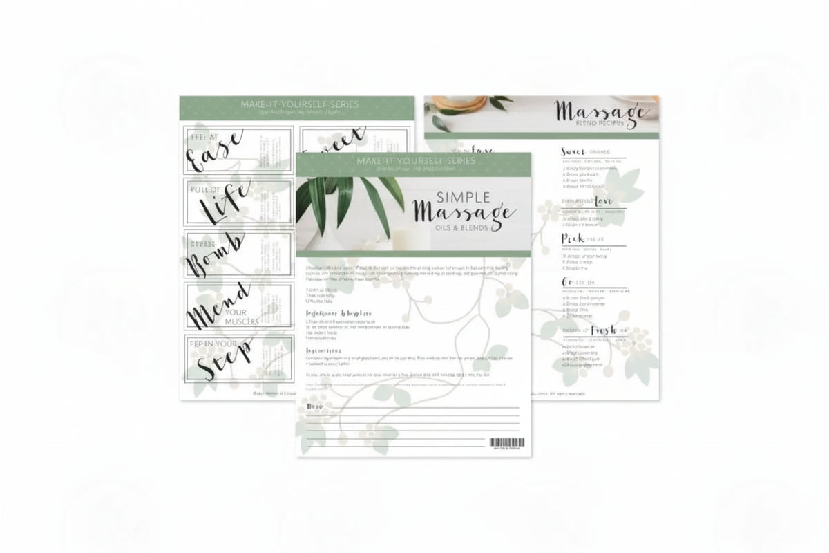 "Simple Massage Oils &amp; Blends" Make-It-Yourself Recipes and Label Set