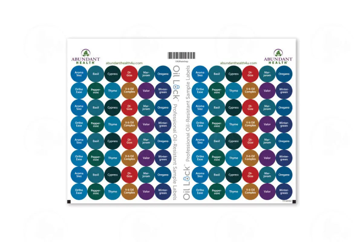 Raindrop Technique Oils And Blends Oil Lock Preprinted Circle Labels: 1/2’ For Sample Vials (96