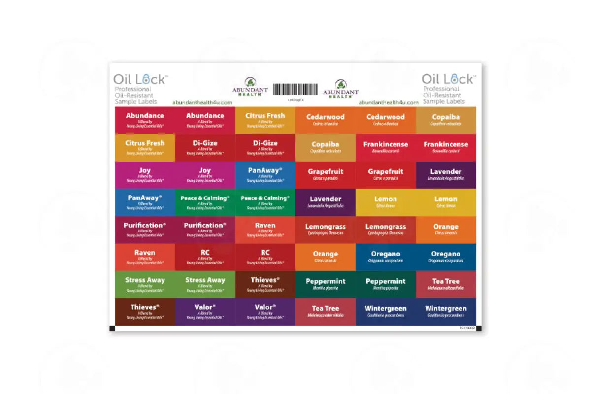 Top 24 Oils And Blends Oil Lock Preprinted Rectangle Labels: 1 - 1/4’ X 1/2’ For Sample Vials