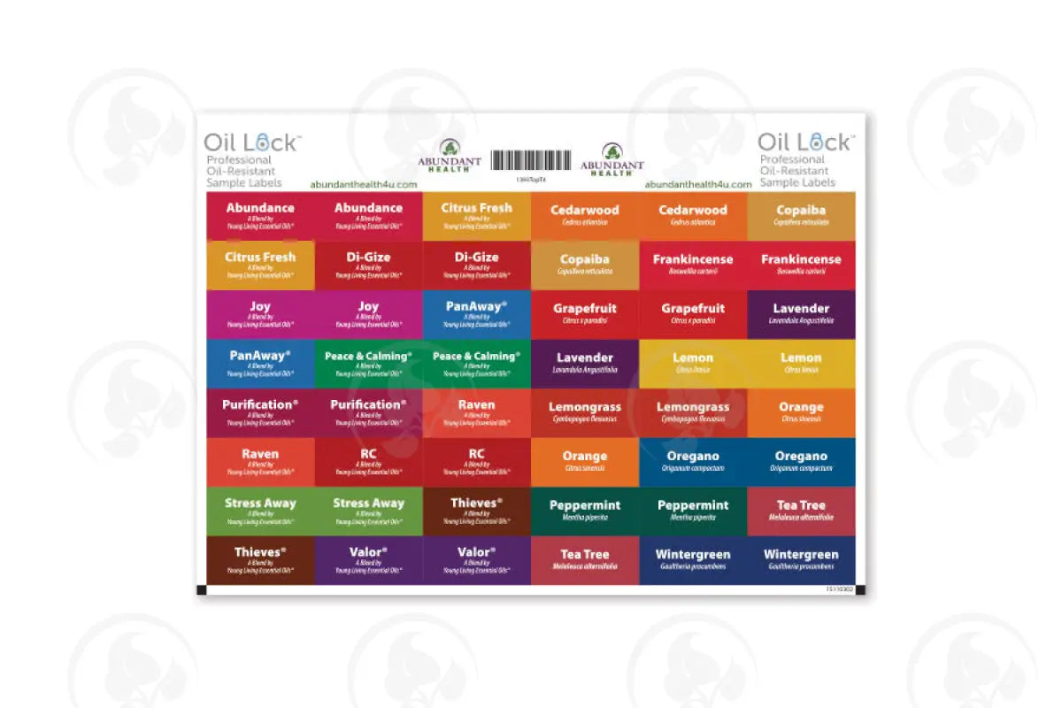 Top 24 Oils And Blends Oil Lock Preprinted Rectangle Labels: 1 - 1/4’ X 1/2’ For Sample Vials