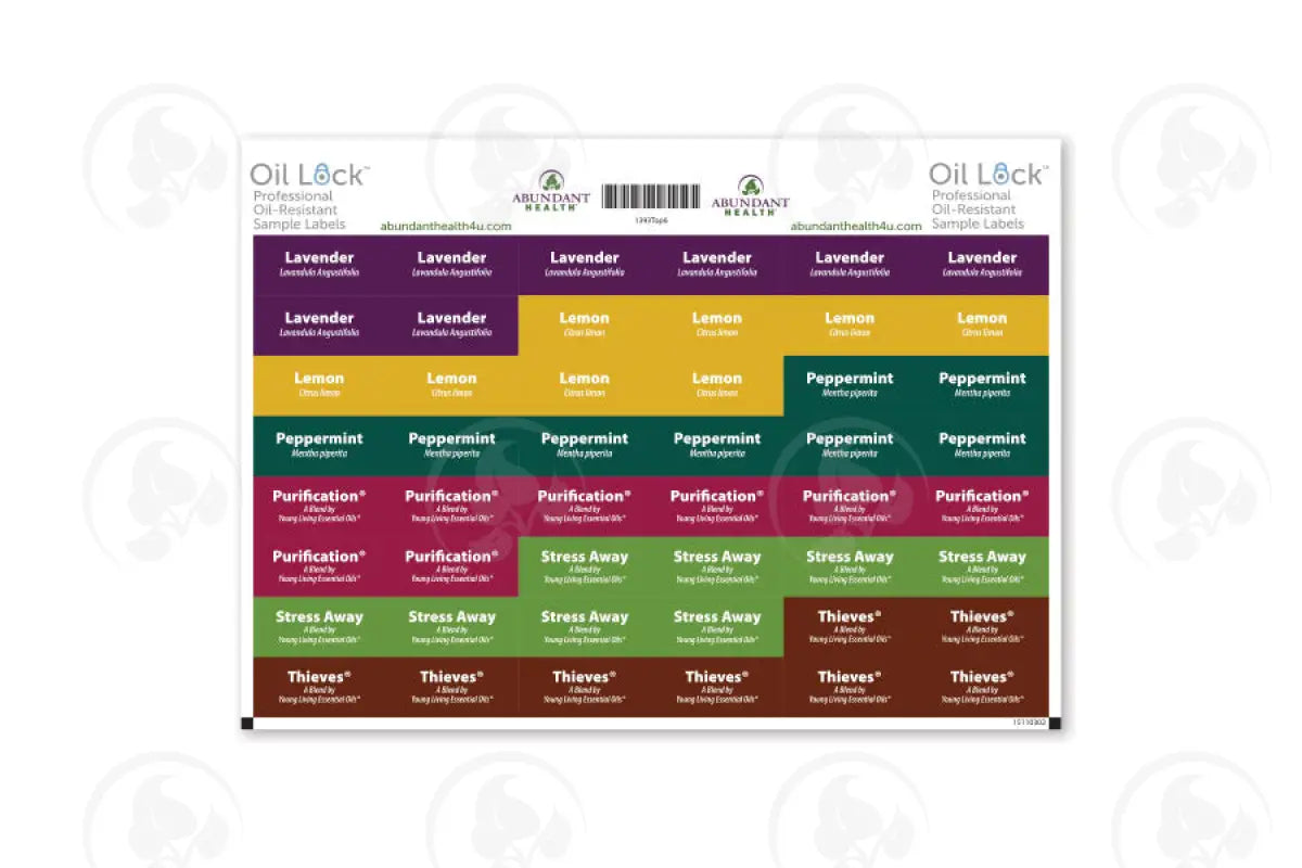 Top 6 Oils And Blends Oil Lock Preprinted Rectangle Labels: 1 - 1/4’ X 1/2’ For Sample Vials