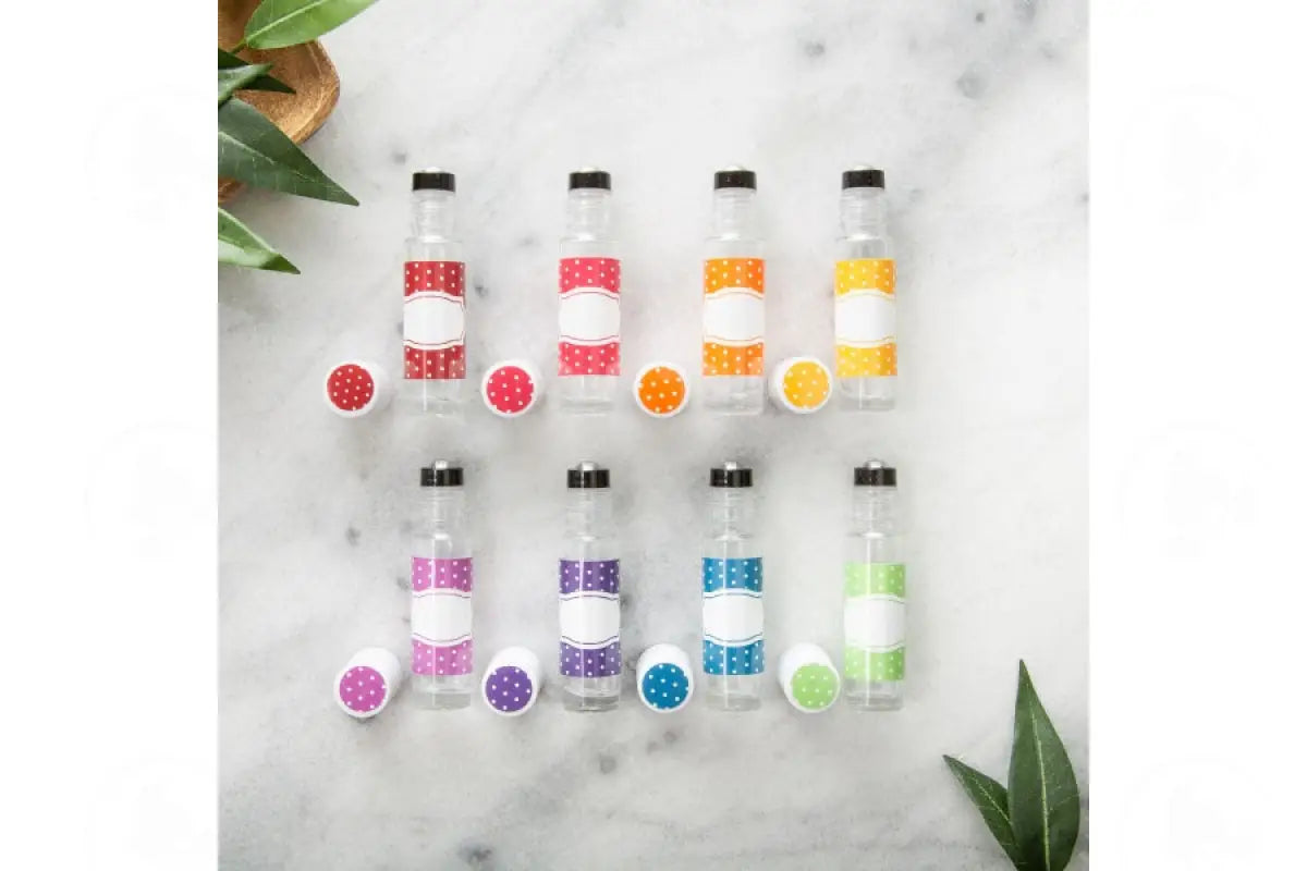 Polka Dot Roll-On Bottle Oil Lock Labels And Sticker Tops For 1/3 Oz. Vials (33 Count)