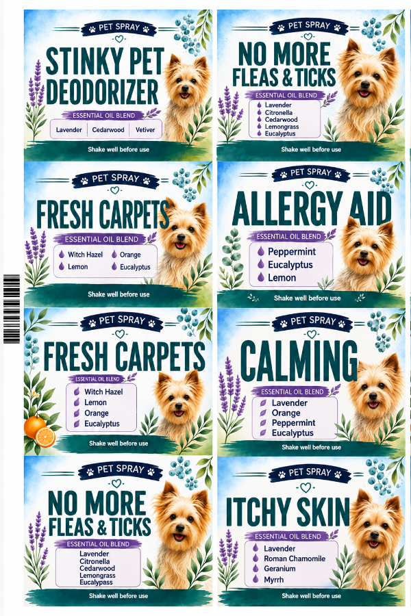 DIY Labels for Pet Spray Recipes - Set of 8
