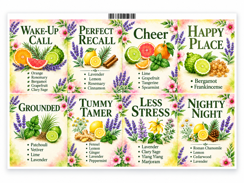 DIY Essential Oil Roller Blend Labels - Set of 8