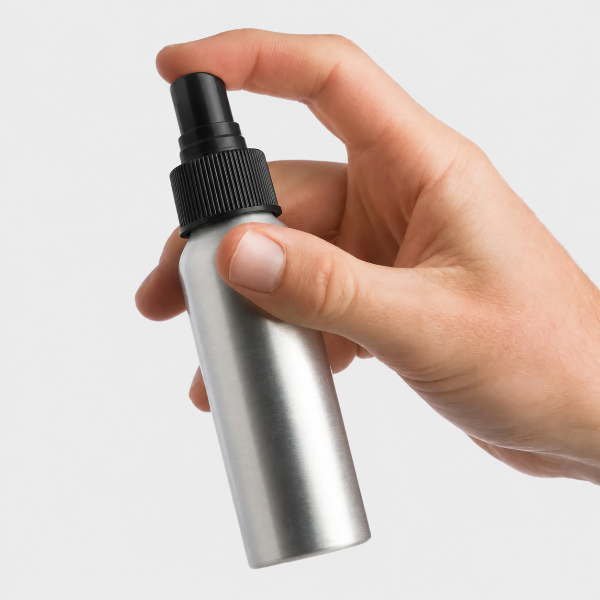 2 oz. Bottle: Aluminum with Black Misting Spray Top