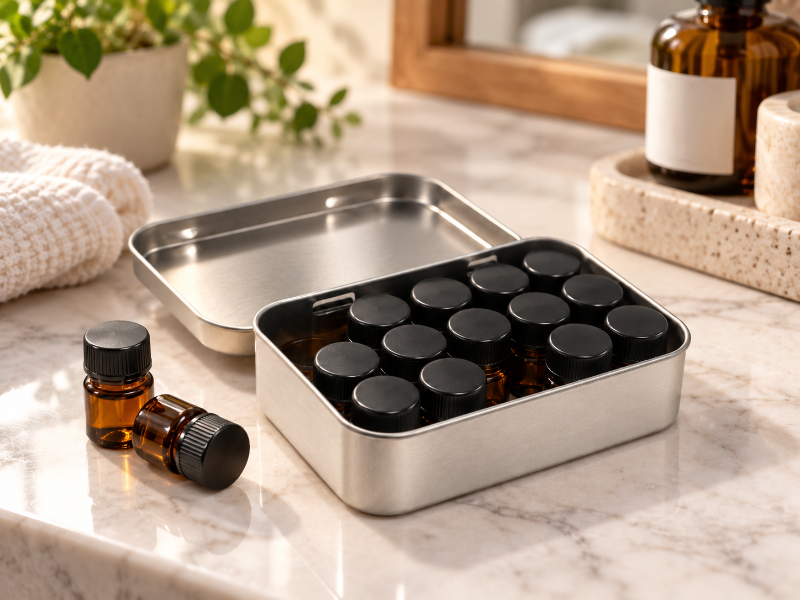 Silver Metal Essential Oil Sample Bottle Storage Tin – Hold eighteen 1/4 Dram Sample Bottles