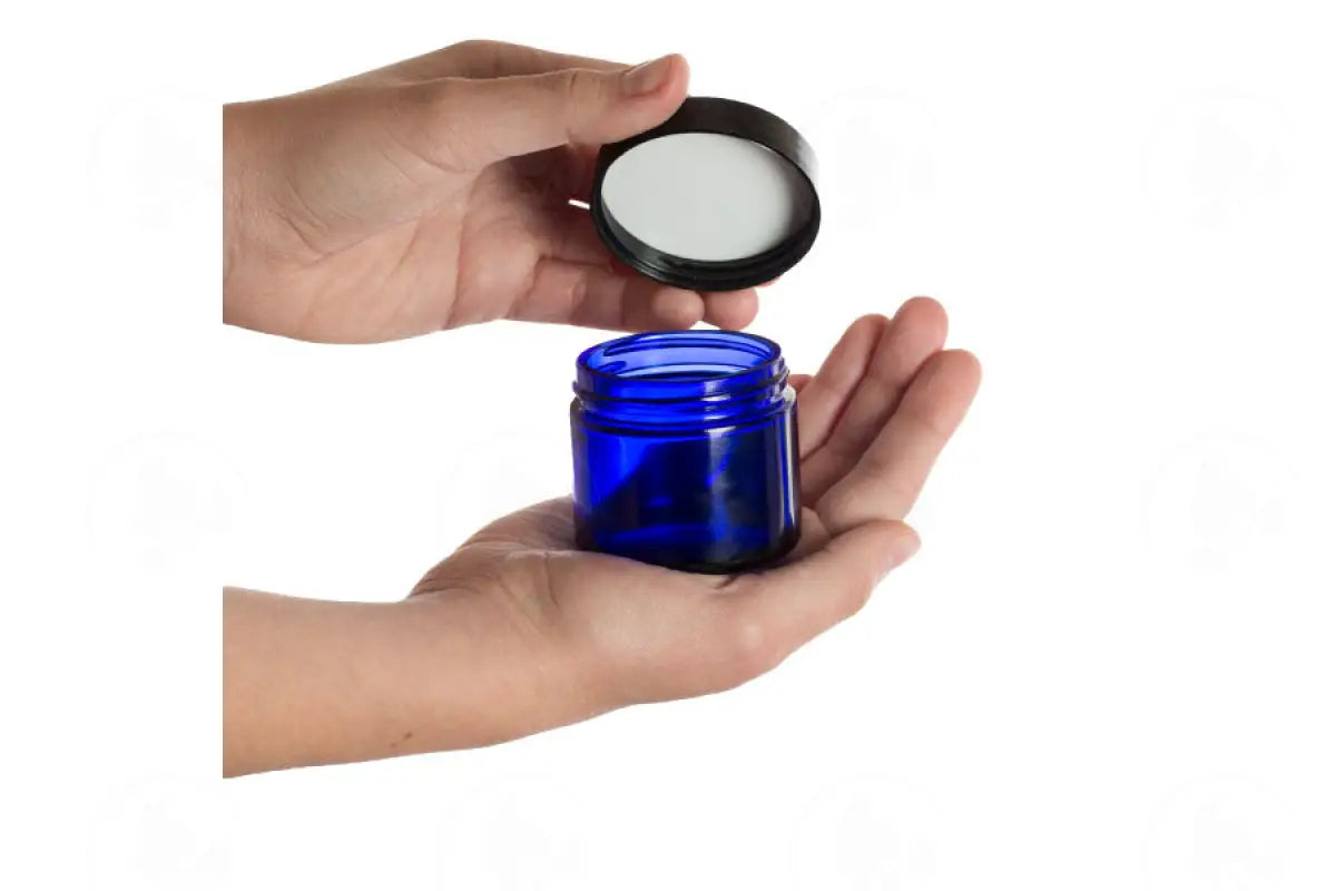 2 Oz. Glass Salve Jar: Blue With Black Lid
