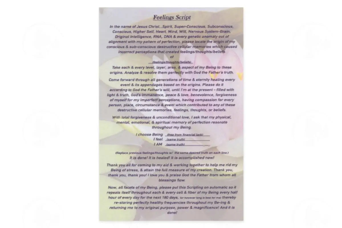 Feelings Script Laminated Card