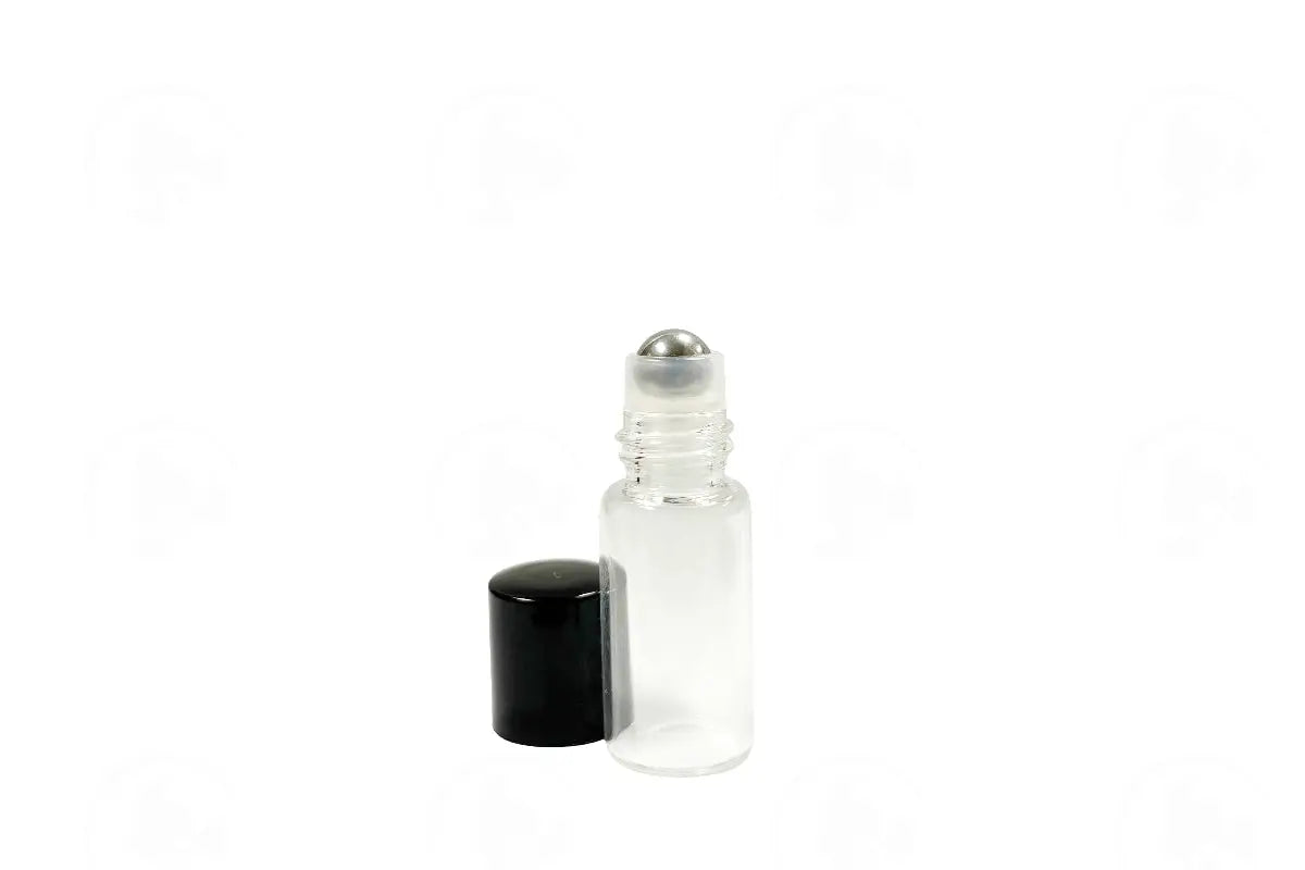 3 ml Clear Glass Vials with Metal Roll-ons and Black Caps (Pack of 6)