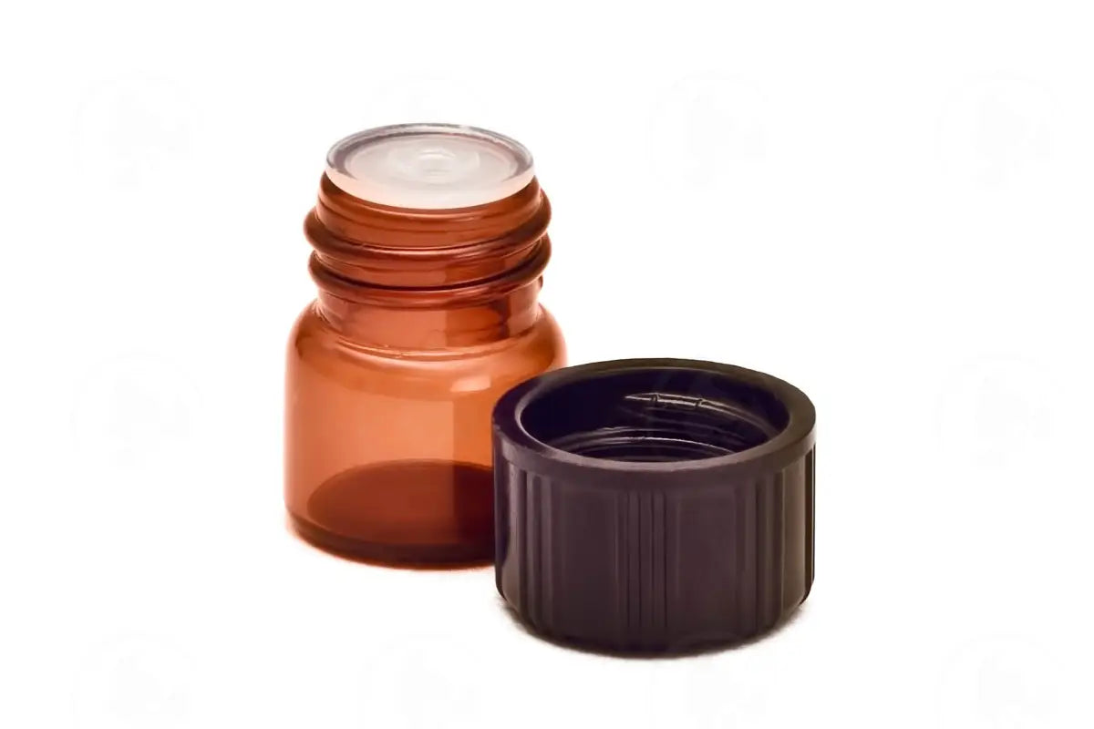 1/4 Dram Sample Vial: Amber Glass With Orifice Reducer And Black Cap (12 Count)