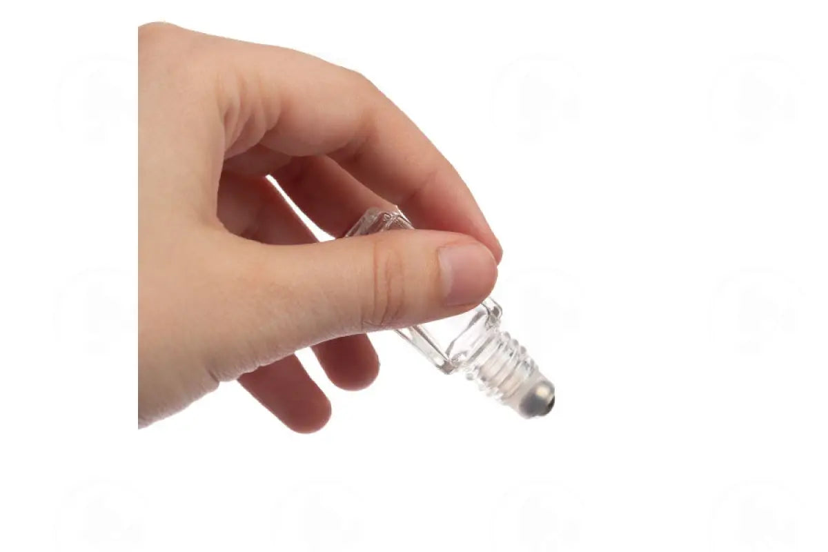 4 Ml Roll-On Vial: Clear Square Glass With Plastic Rollers And Matte Gold Caps (6 Count)