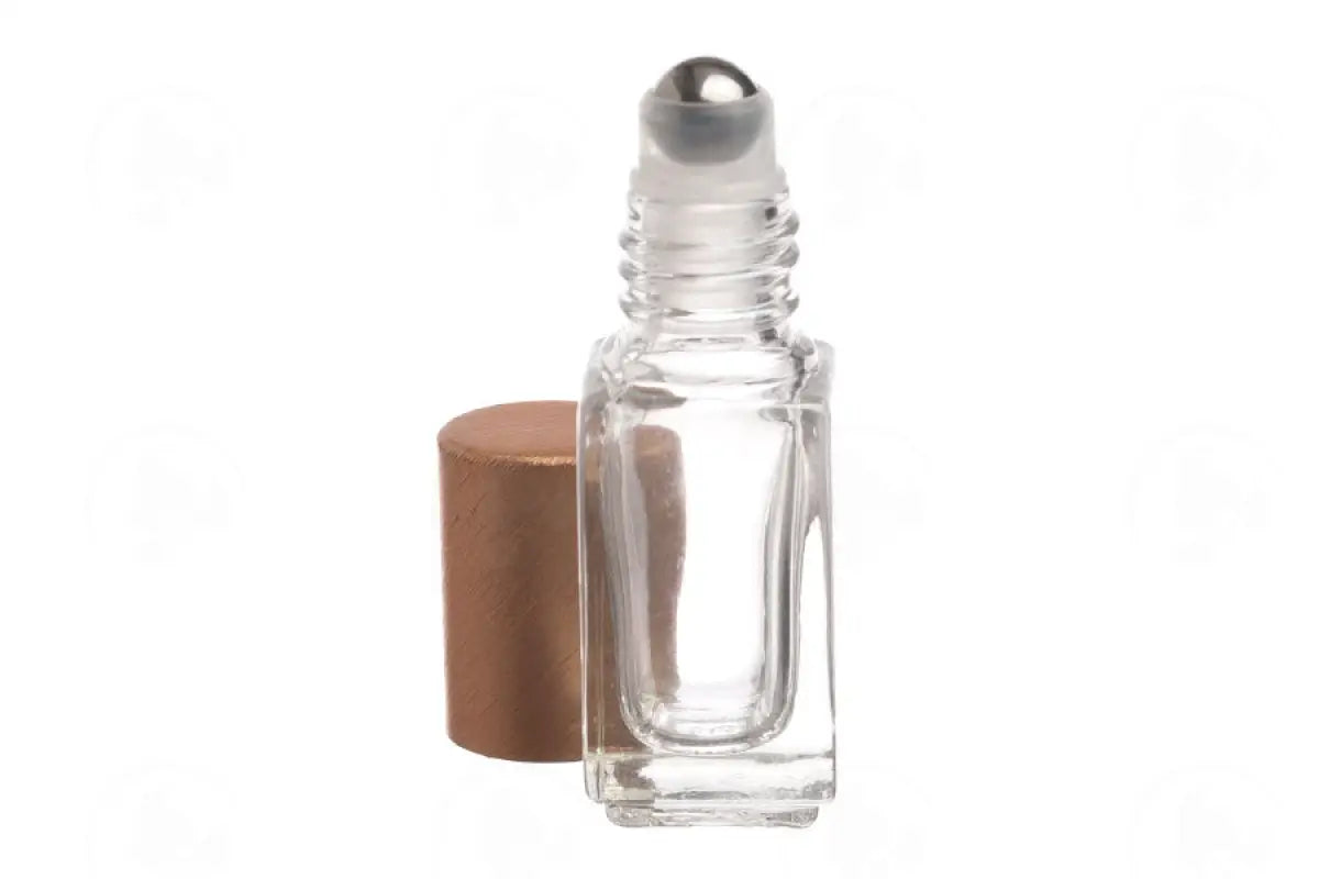 4 Ml Roll-On Vial: Clear Square Glass With Plastic Rollers And Matte Gold Caps (6 Count)