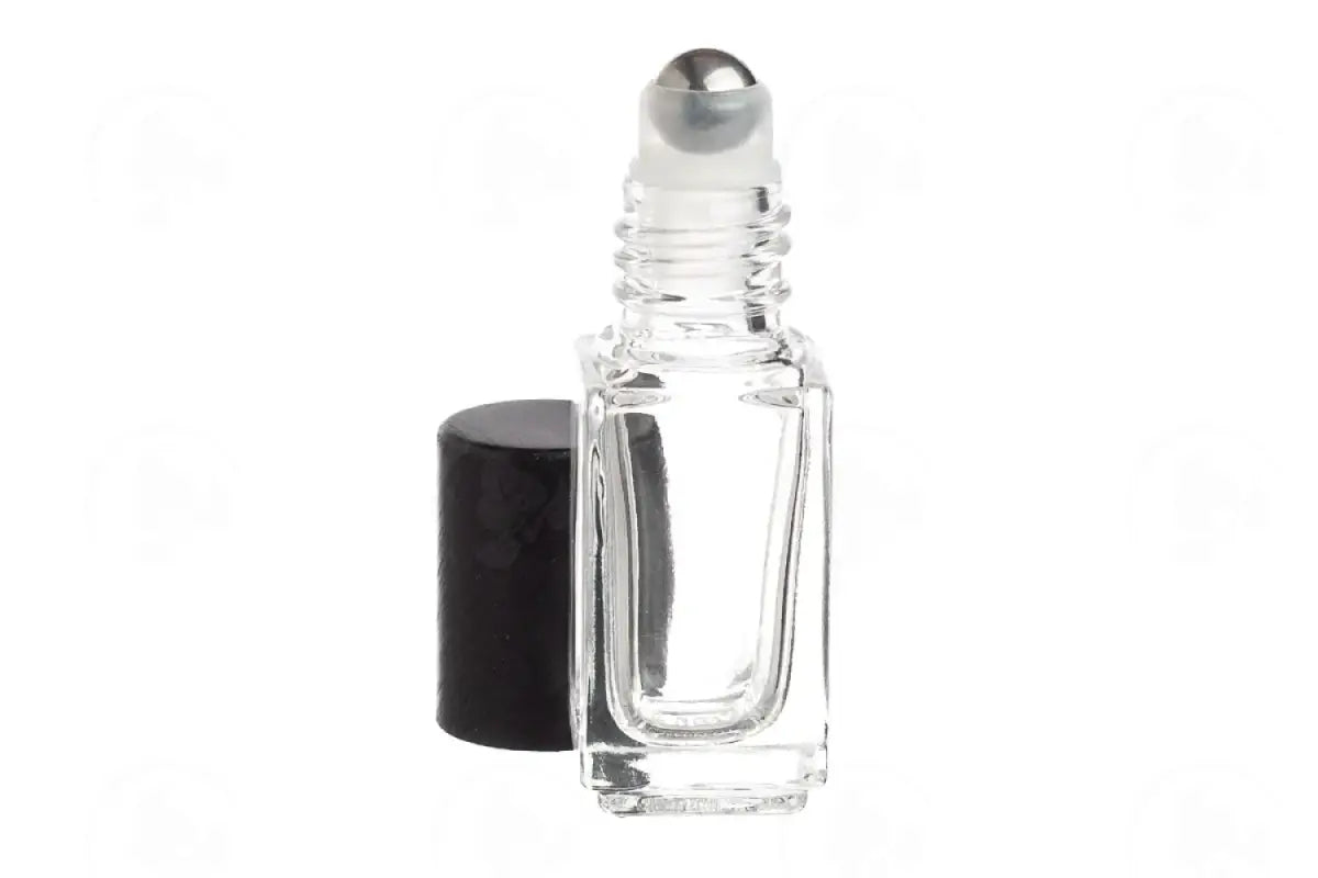 4 ml Clear Square Glass Vials with Metal Roll-ons and Matte Black Caps (Pack of 6)