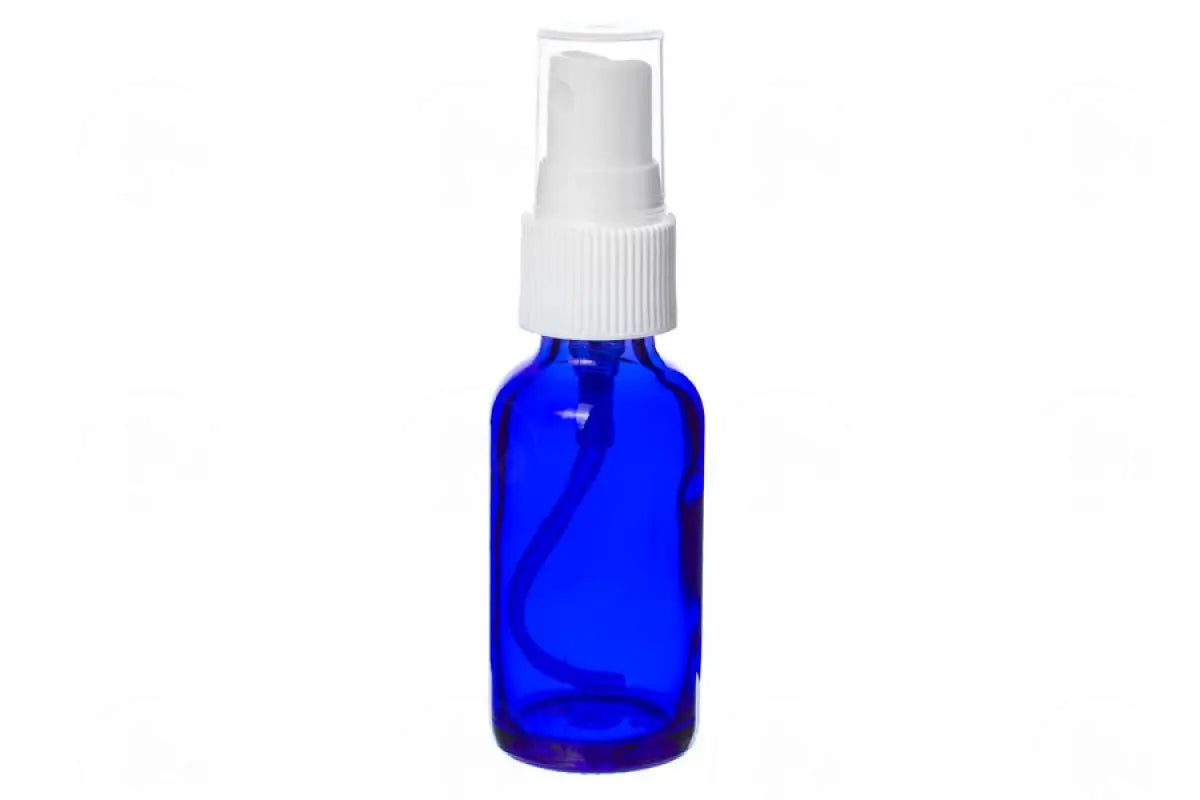 1 Oz. Bottle: Blue Glass With Misting Spray Top (6 Count) White