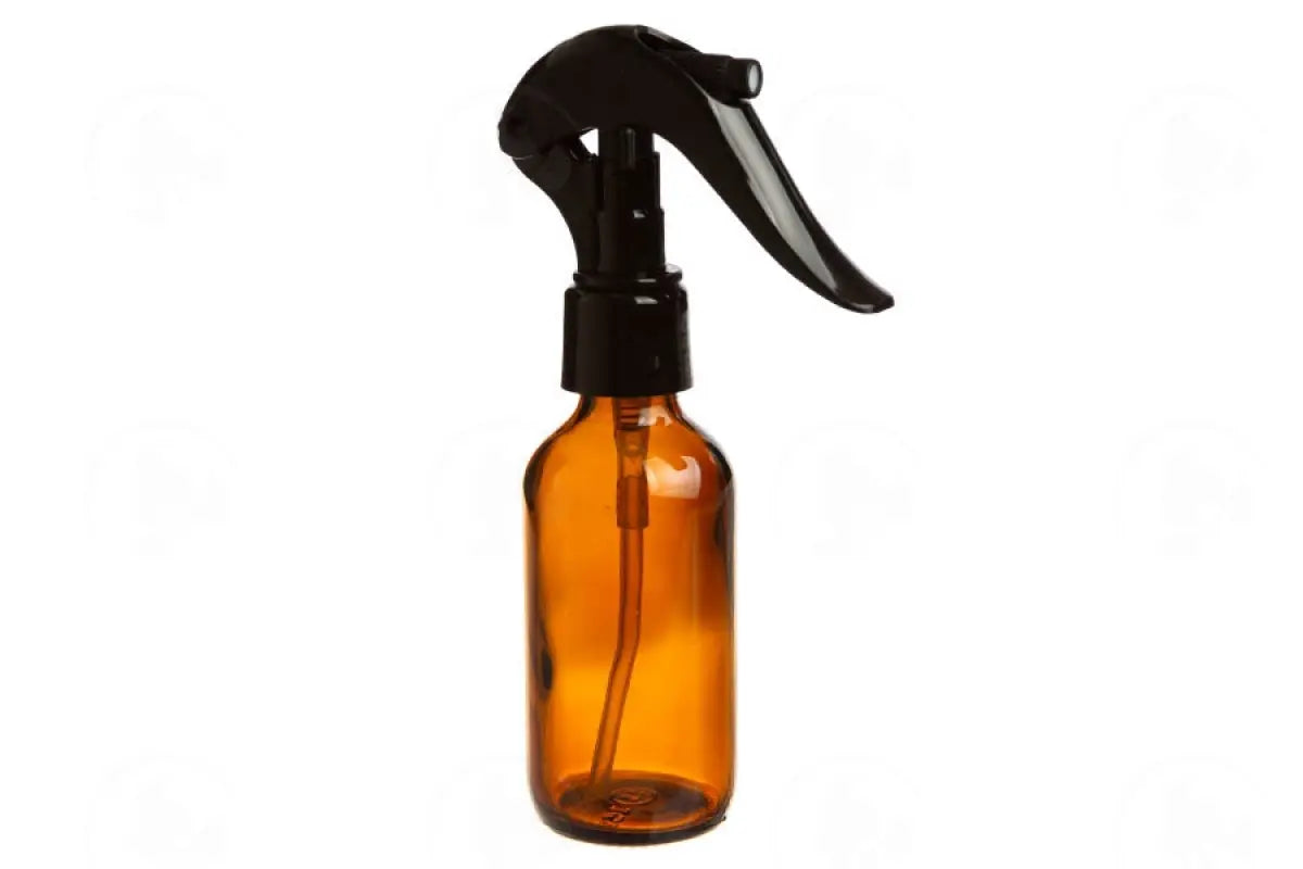 2 Oz. Bottle: Amber Glass With Trigger Sprayer Black