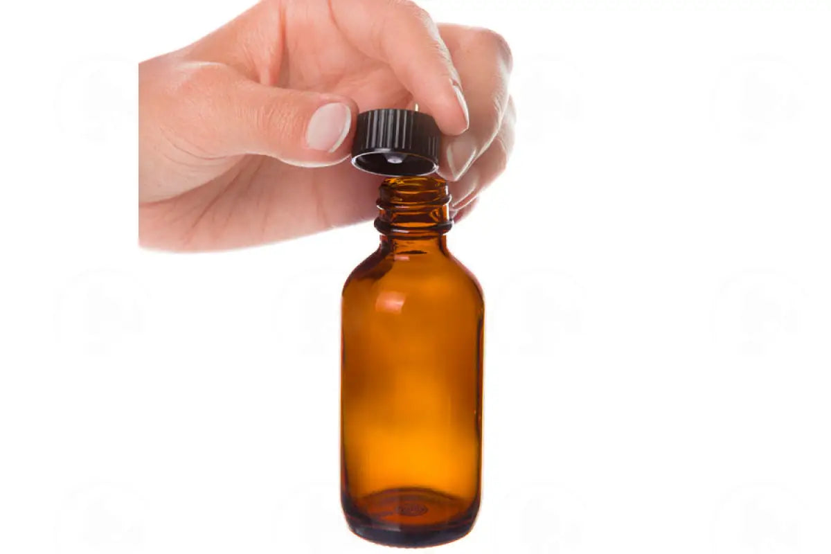 2 Oz. Bottle: Amber Glass With Black Cap