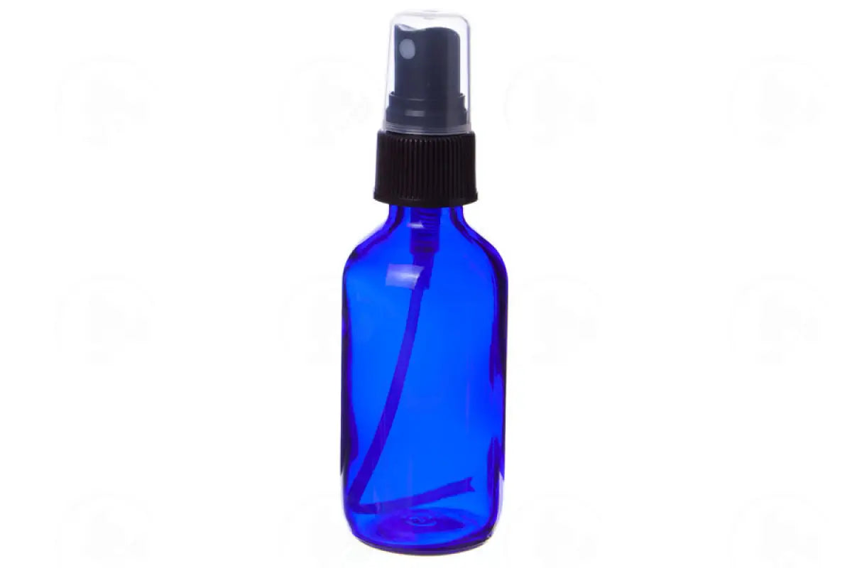 2 Oz. Bottle: Blue Glass With Misting Spray Top Black