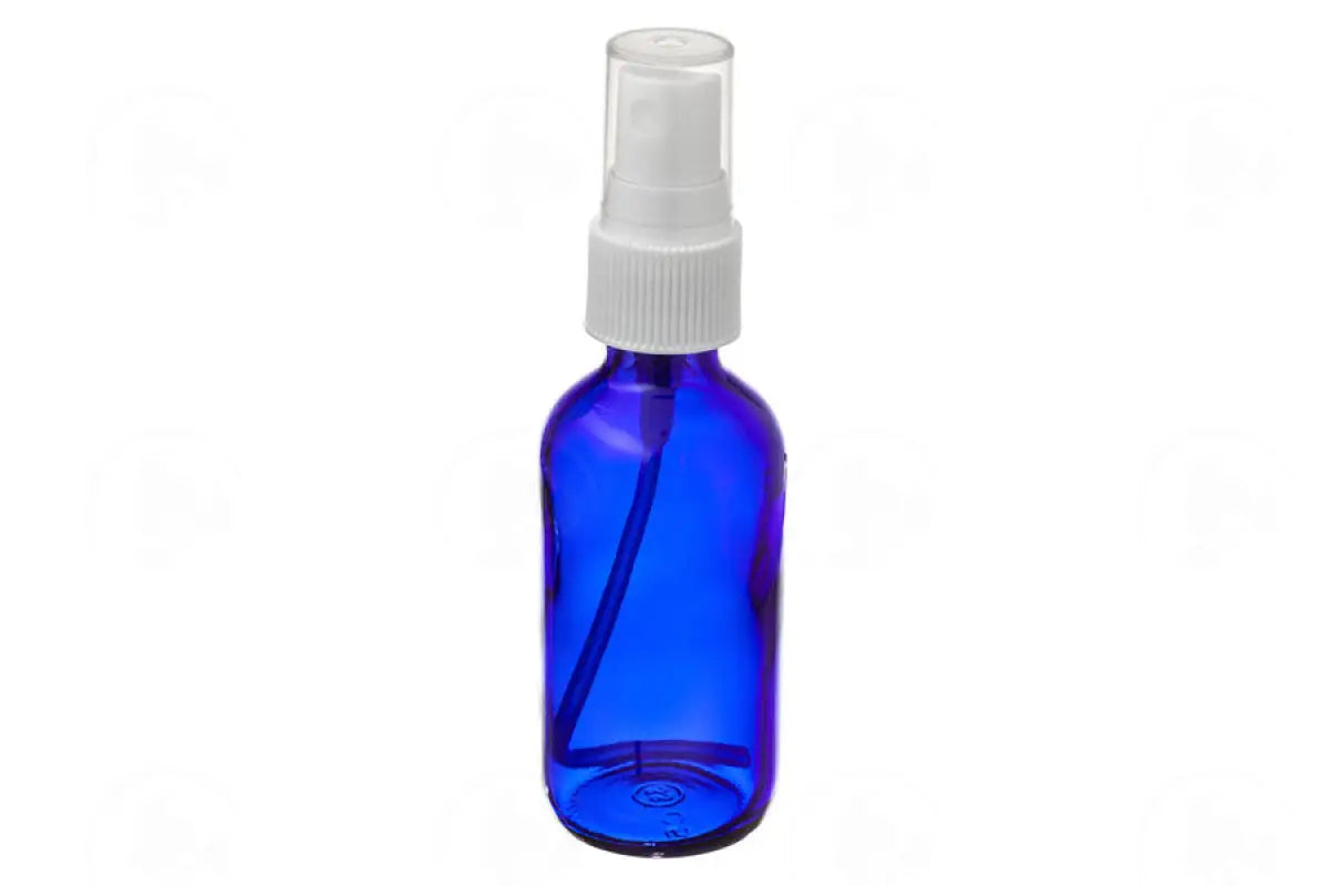 2 Oz. Bottle: Blue Glass With Misting Spray Top White