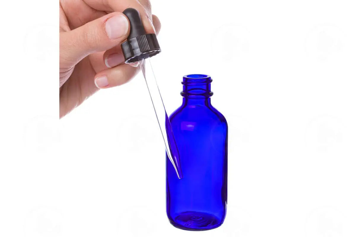 2 Oz. Bottle: Blue Glass With Dropper Cap