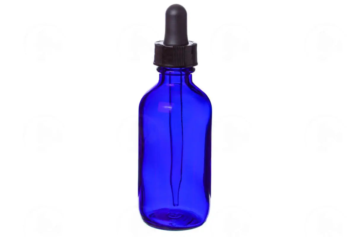 2 Oz. Bottle: Blue Glass With Dropper Cap