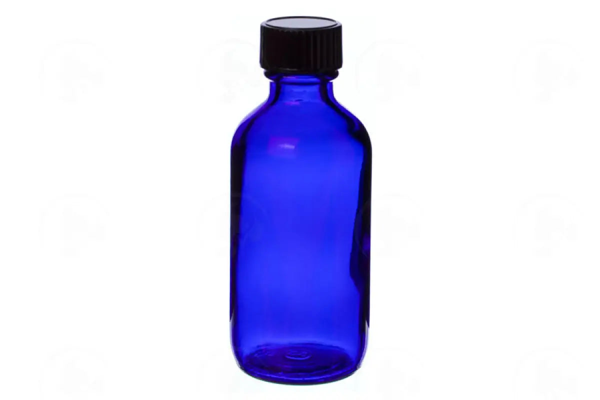 2 Oz. Bottle: Blue Glass With Black Cap