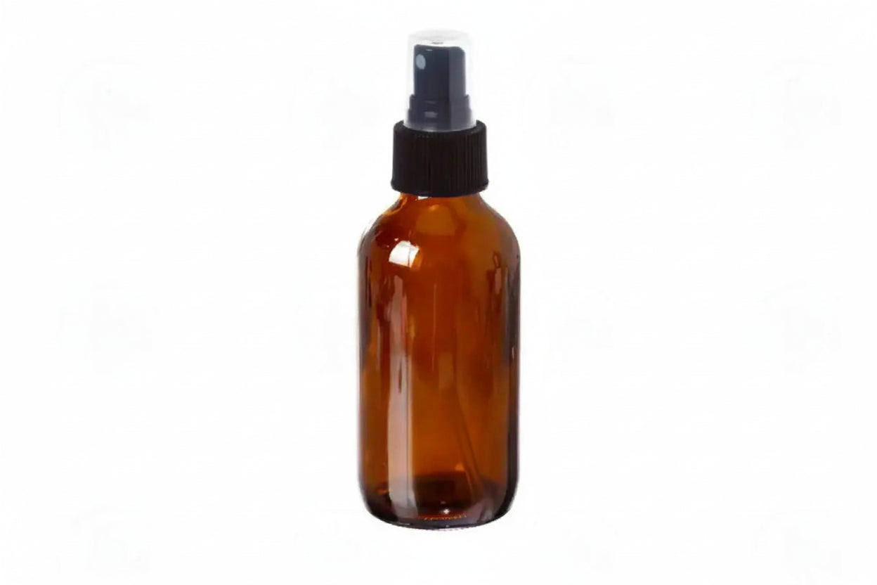 4 oz. Amber Glass Bottle with Misting Sprayer White Sprayer