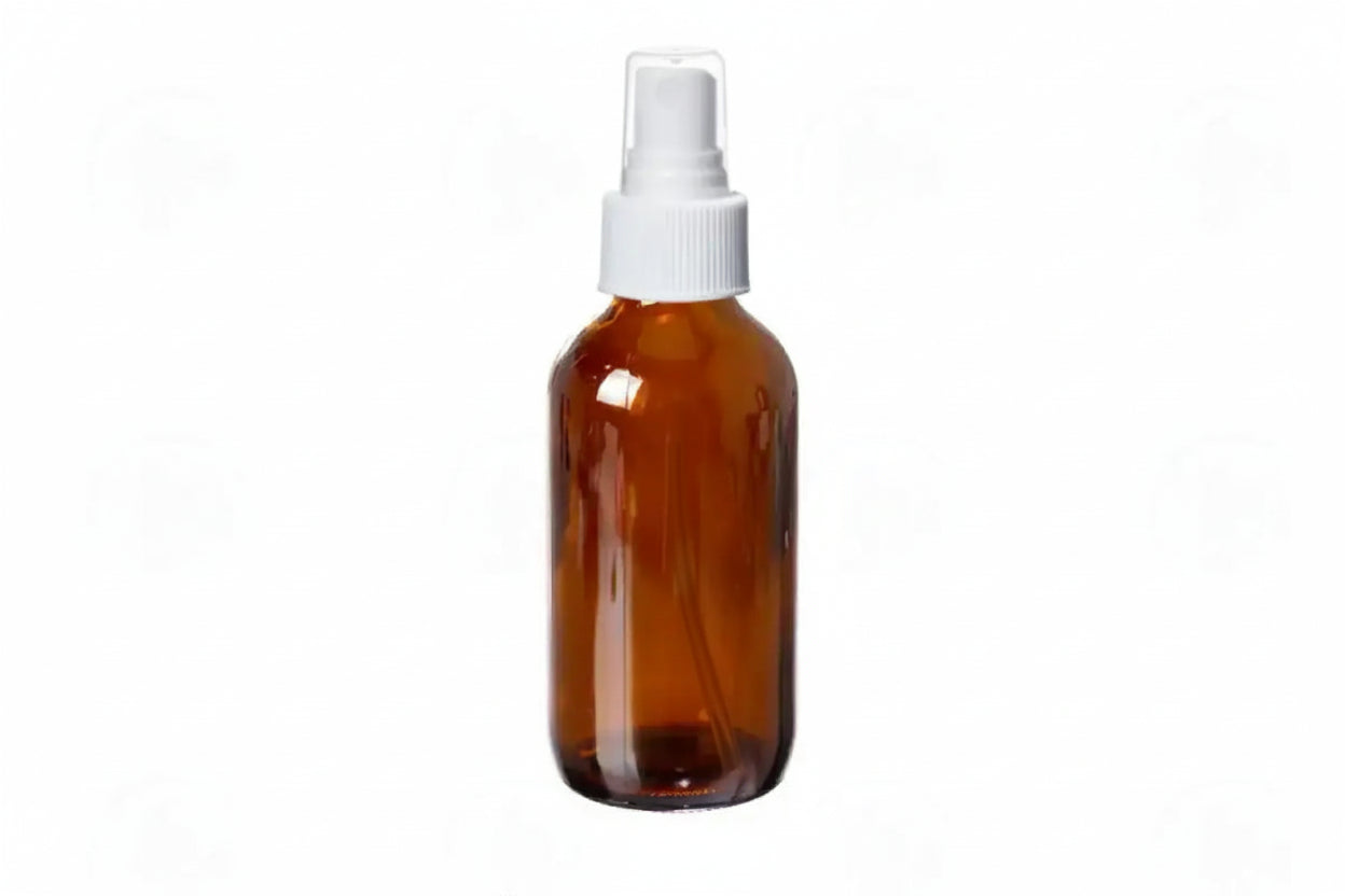 4 oz. Amber Glass Bottle with Misting Sprayer White Sprayer