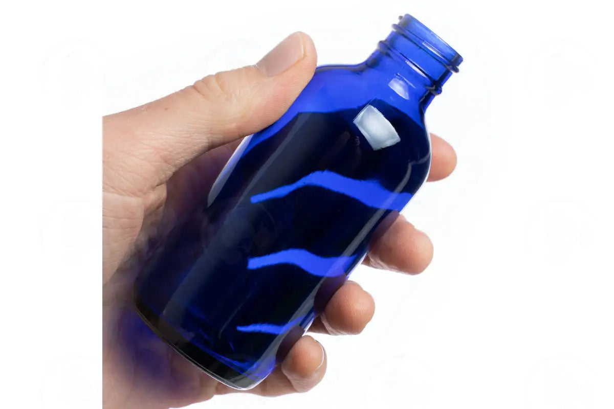 4 Oz. Bottle: Blue Glass 24-400 Neck Size