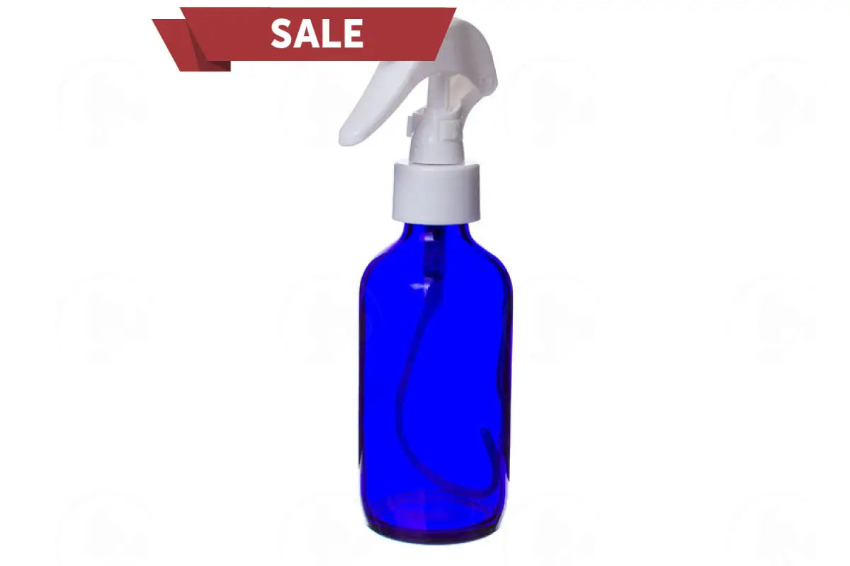 4 Oz. Bottle: Blue Glass With Black Trigger Sprayer White