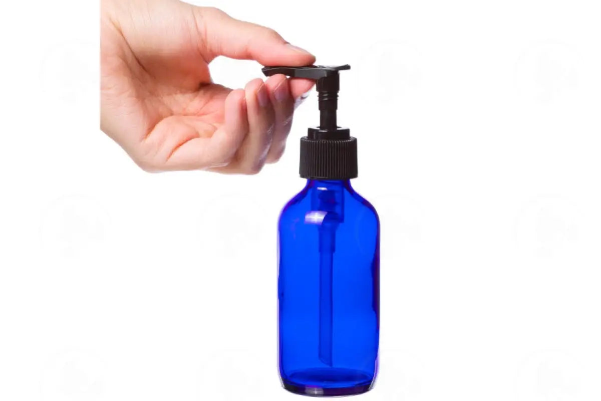 4 Oz. Bottle: Blue Glass Boston Round With Pump