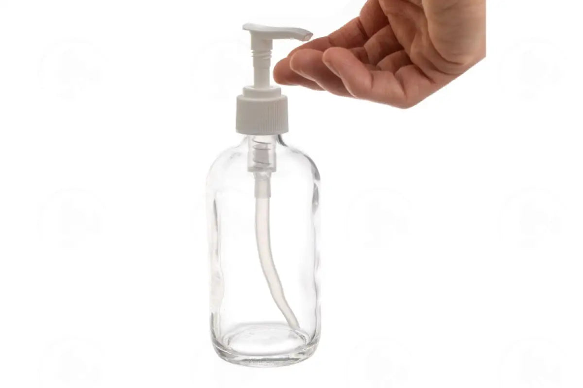 8 Oz. Bottle: Clear Glass Boston Round With Pump