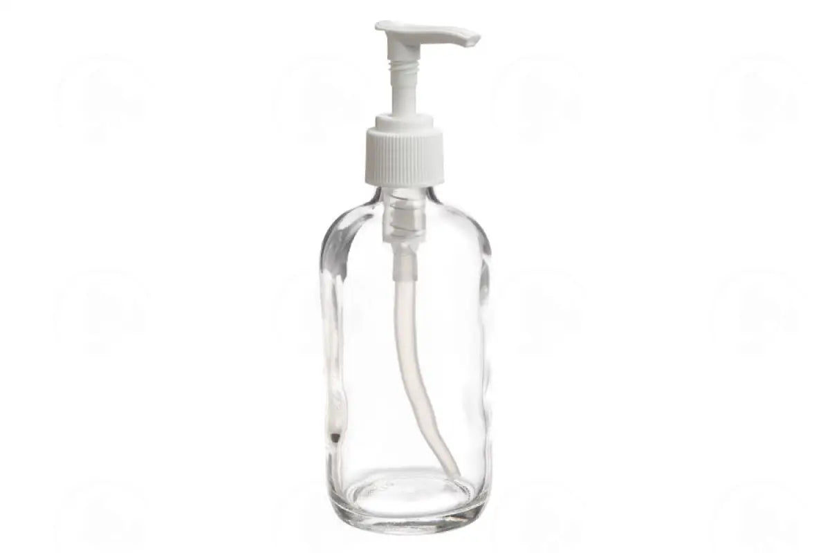 8 Oz. Bottle: Clear Glass Boston Round With Pump