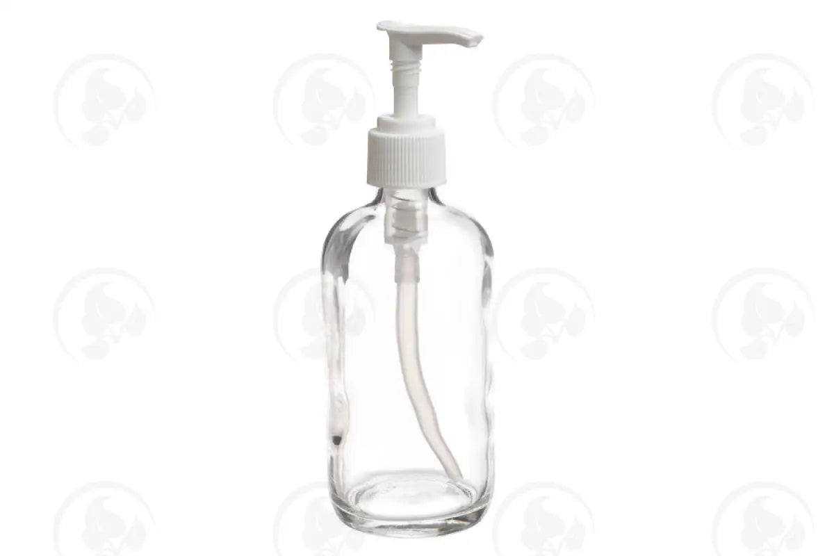 8 Oz. Bottle: Clear Glass Boston Round With Pump