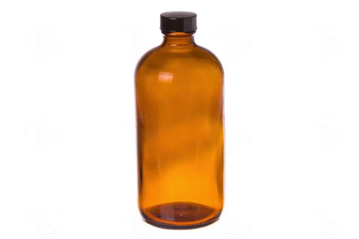 16 Oz. Bottle: Amber Glass With Black Cap