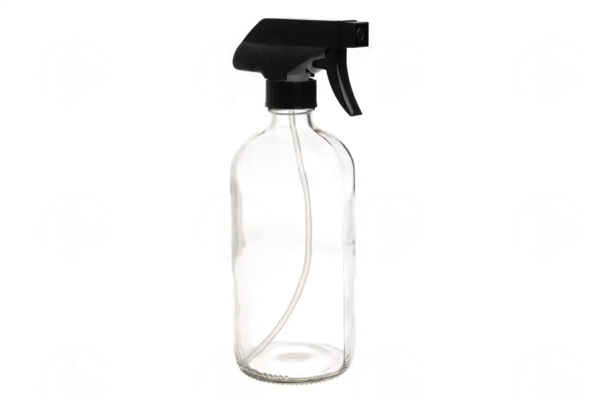 16 Oz. Bottle: Clear Glass With Black Trigger Sprayer