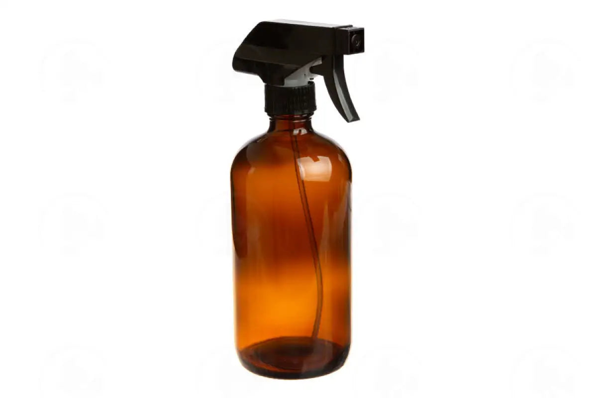 16 Oz. Bottle: Amber Glass With Black Trigger Sprayer