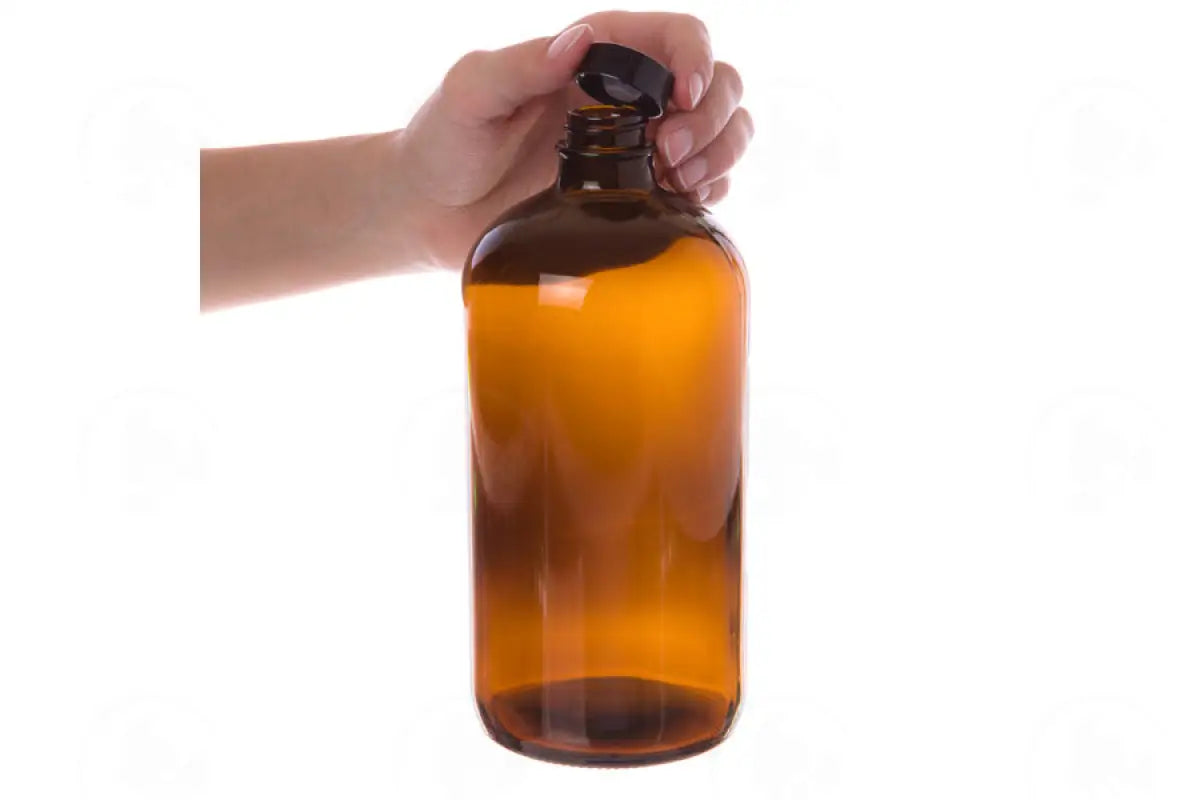 32 Oz. Bottle: Amber Glass With Black Cap