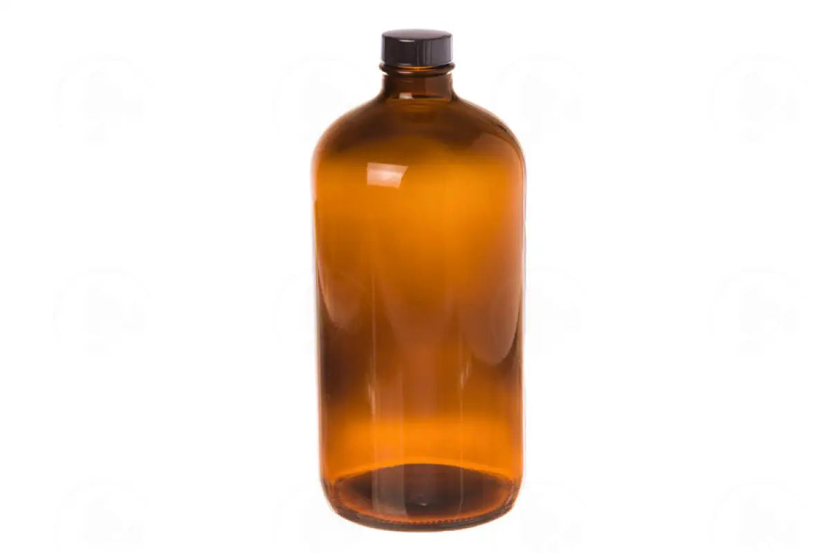 32 Oz. Bottle: Amber Glass With Black Cap