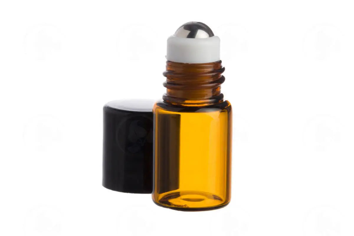 2 Ml Roll-On Vial: Amber Glass With Metal Roller And Black Cap (12 Count)