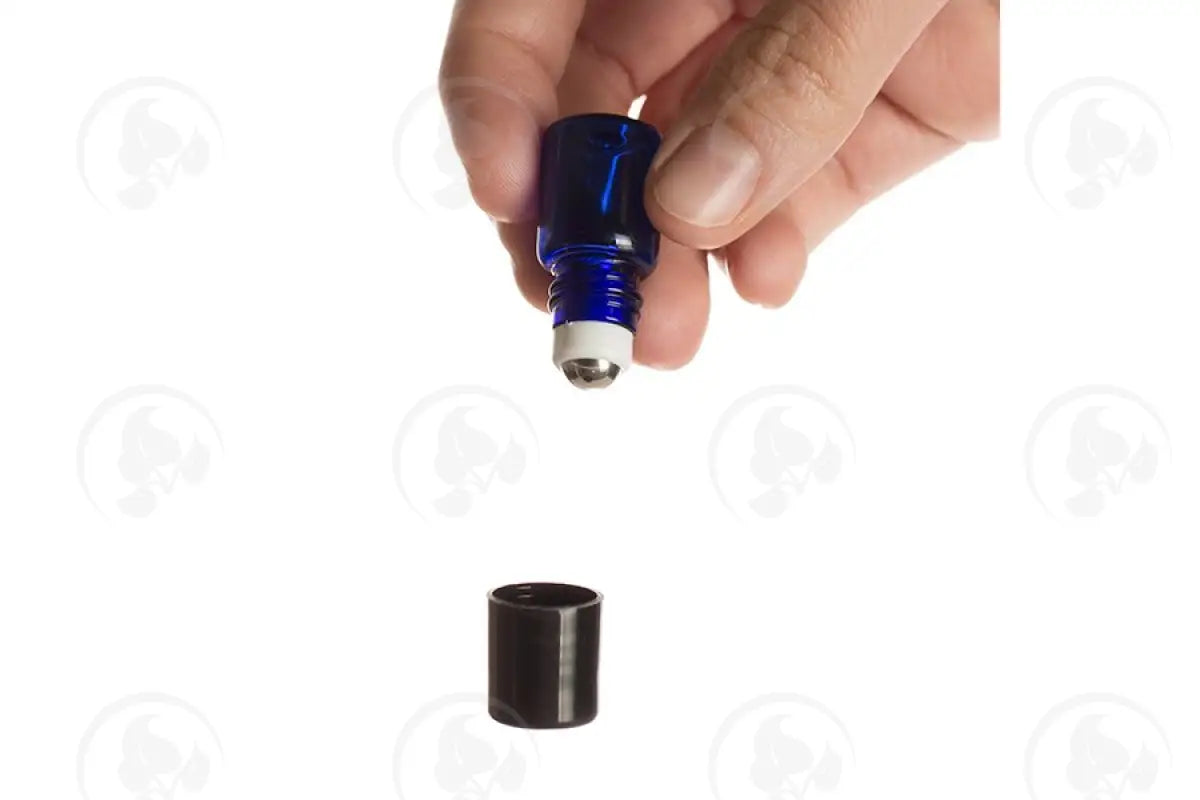 1 Ml Roll-On Vial: Blue Glass With Metal Roller And Black Cap (12 Count)