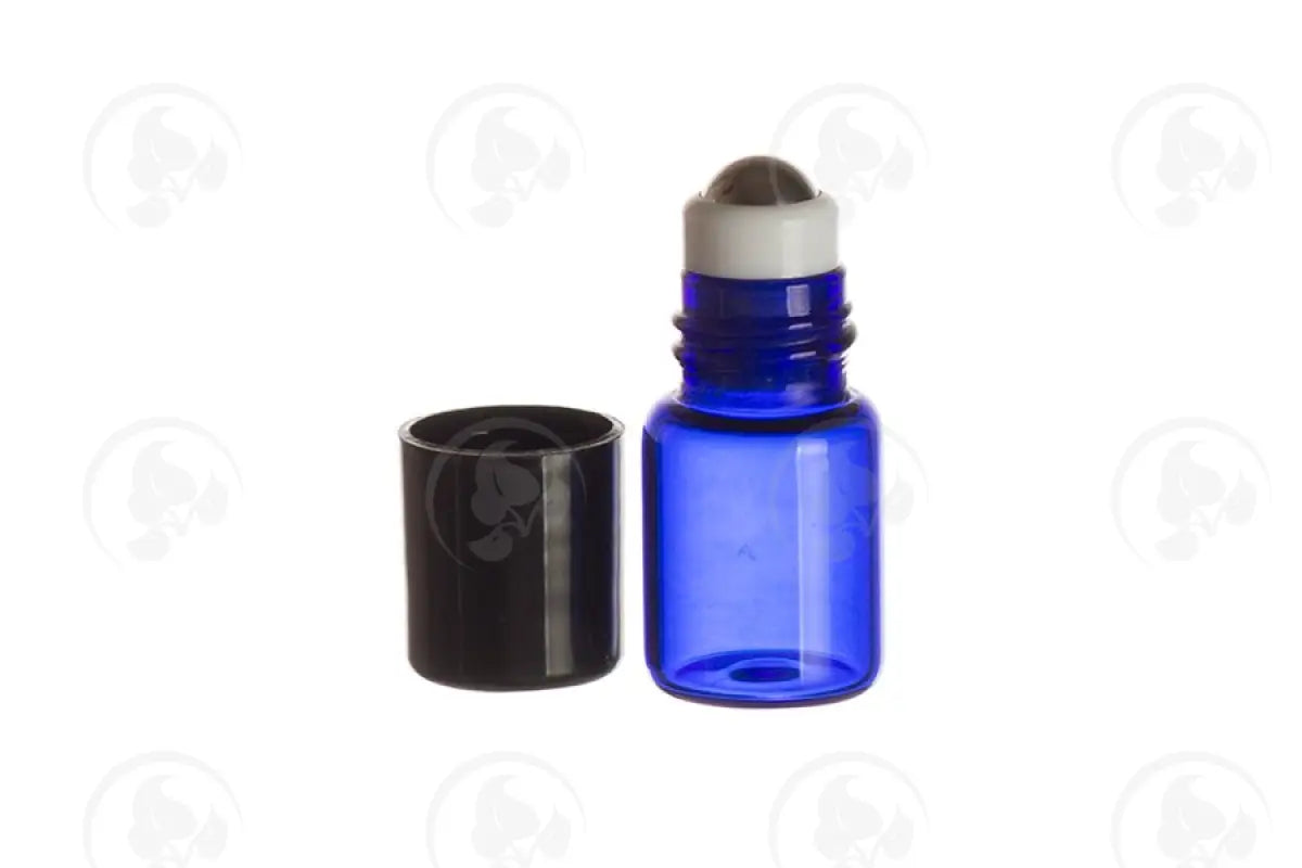 1 Ml Roll-On Vial: Blue Glass With Metal Roller And Black Cap (12 Count)