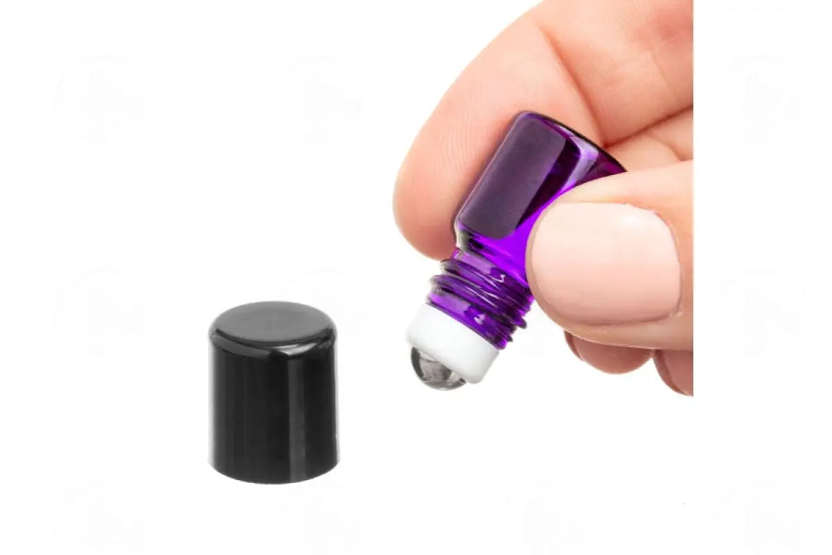 1 Ml Roll-On Vial: Purple Glass With Metal Roller And Black Cap (12 Count)