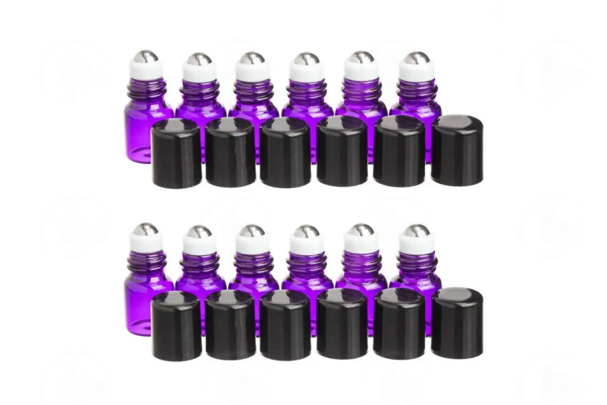 1 Ml Roll-On Vial: Purple Glass With Metal Roller And Black Cap (12 Count)