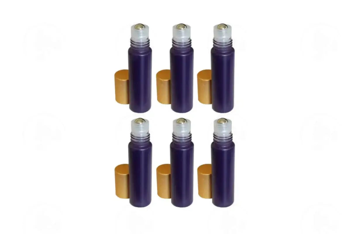 1/3 oz. Roll-on Vial: Matte Purple Glass with Metal Roller and Gold Cap (6 Count)