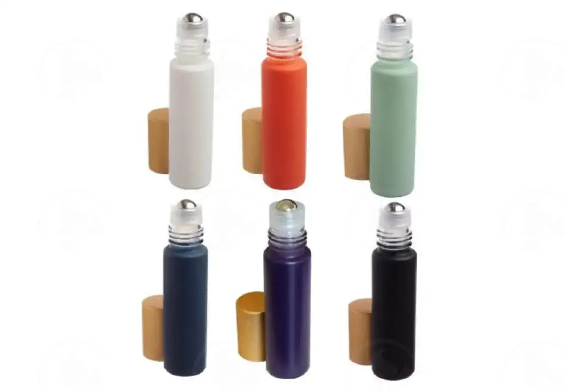 1/3 oz. Roll-on Vial: Complete Matte Collection Glass with Metal Roller and Gold Cap (6 Count)